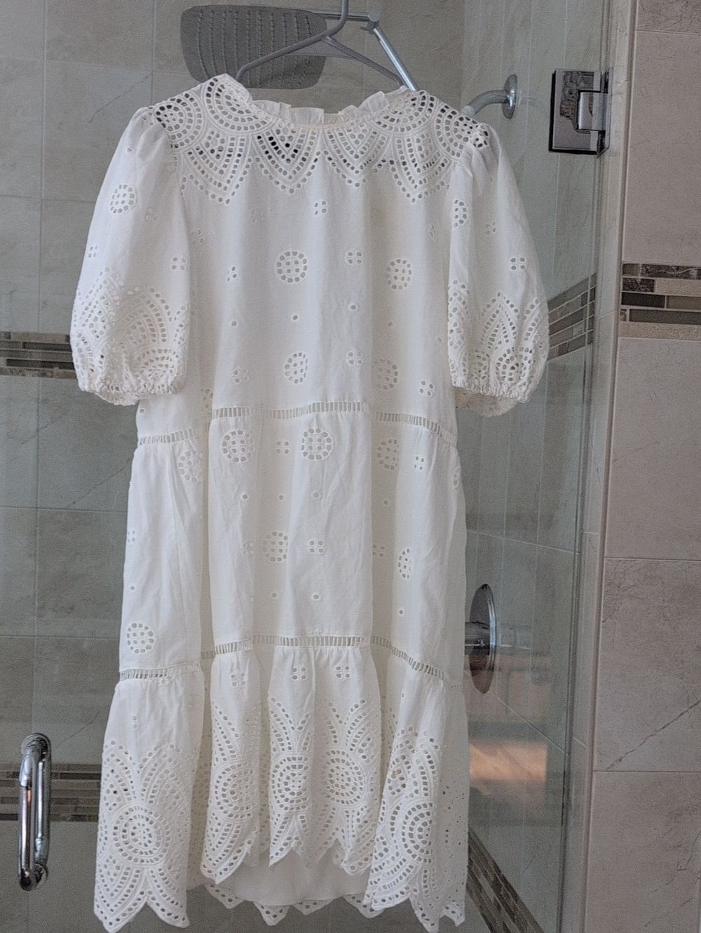 City Studio White Eyelet Midi Dress with Puff Sleeves